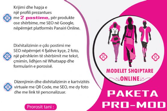 Paketa PRO-MOD per modele dhe fotomodele nga biznesi MODELET SHQIPTARE ONLINE